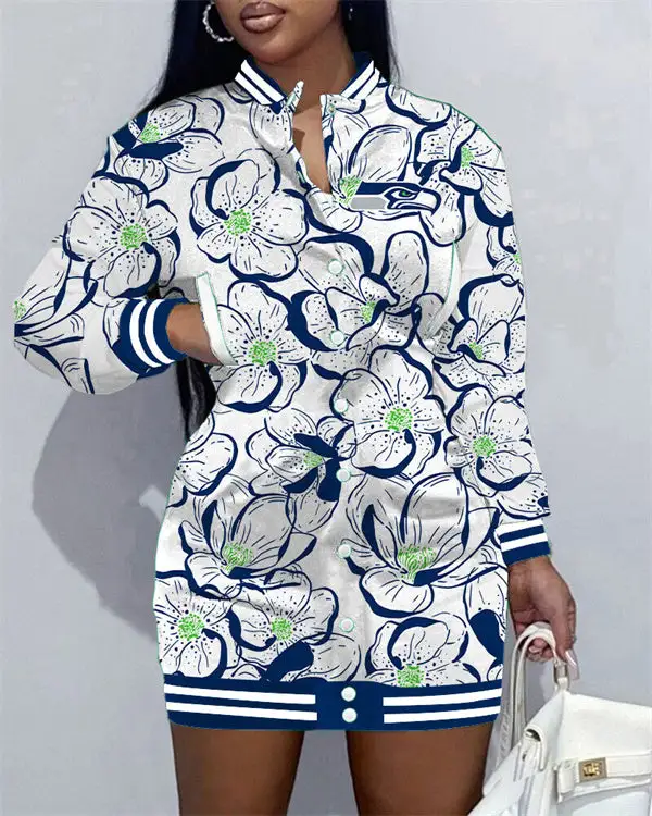 Seattle Seahawks Women Button Down Jacket Dress
