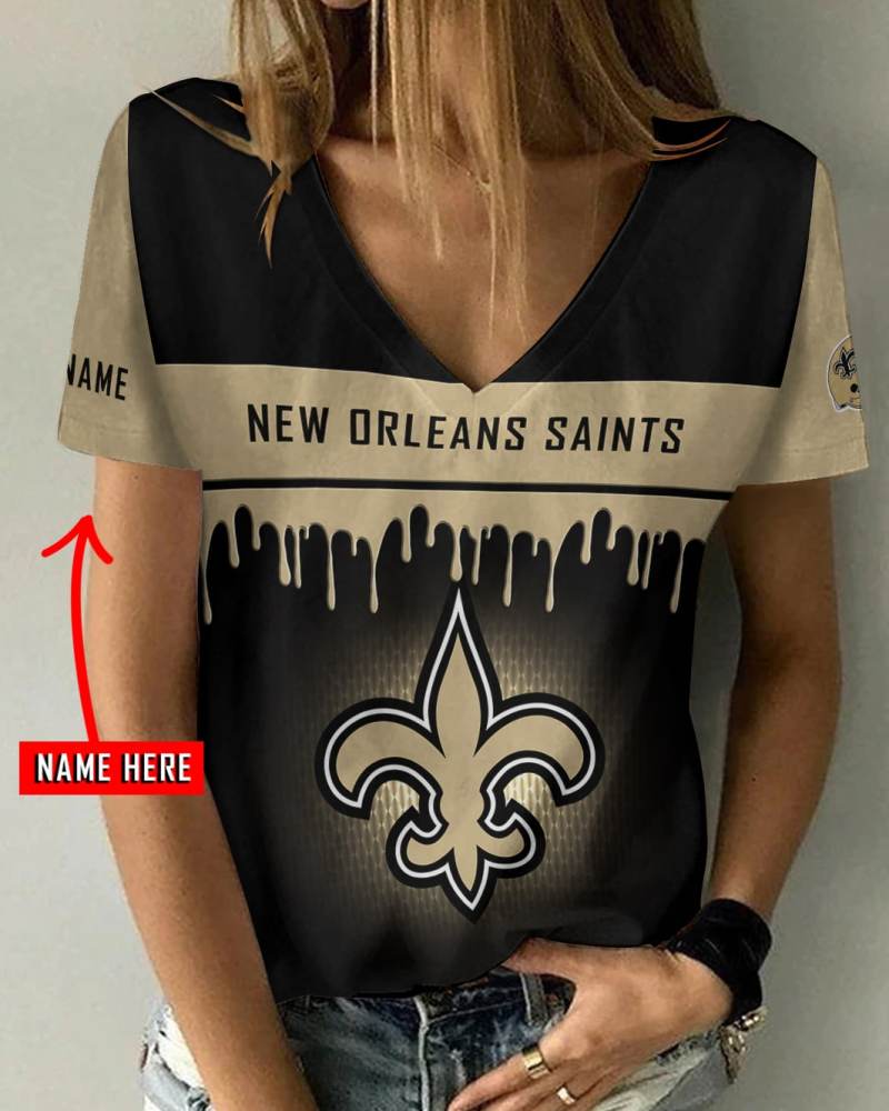 New Orleans Saints Personalized V-neck Women T-shirt