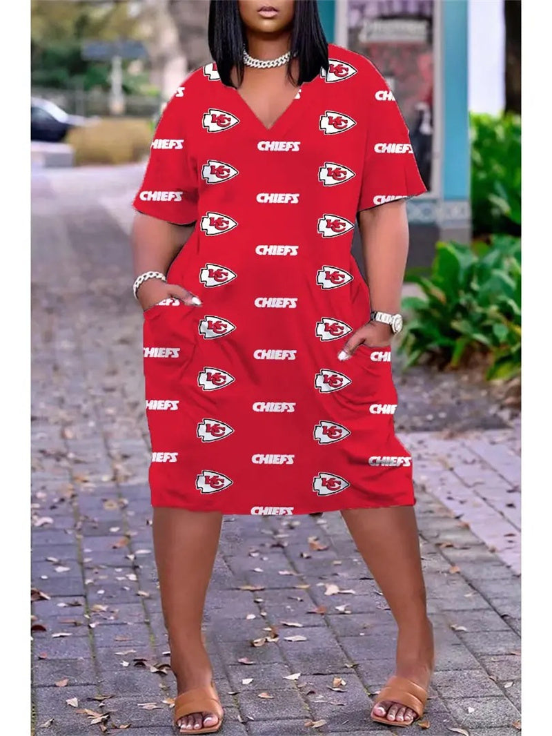 Kansas City Chiefs V-neck Casual Pocket Dress