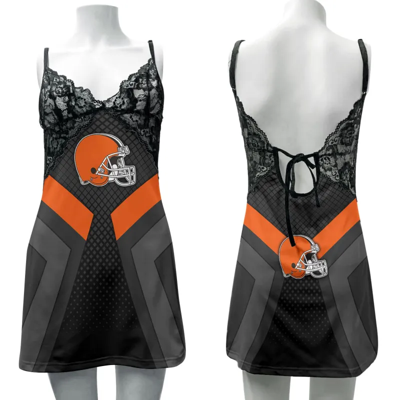 Cleveland Browns Lace Back Strap Slip Dress Front View