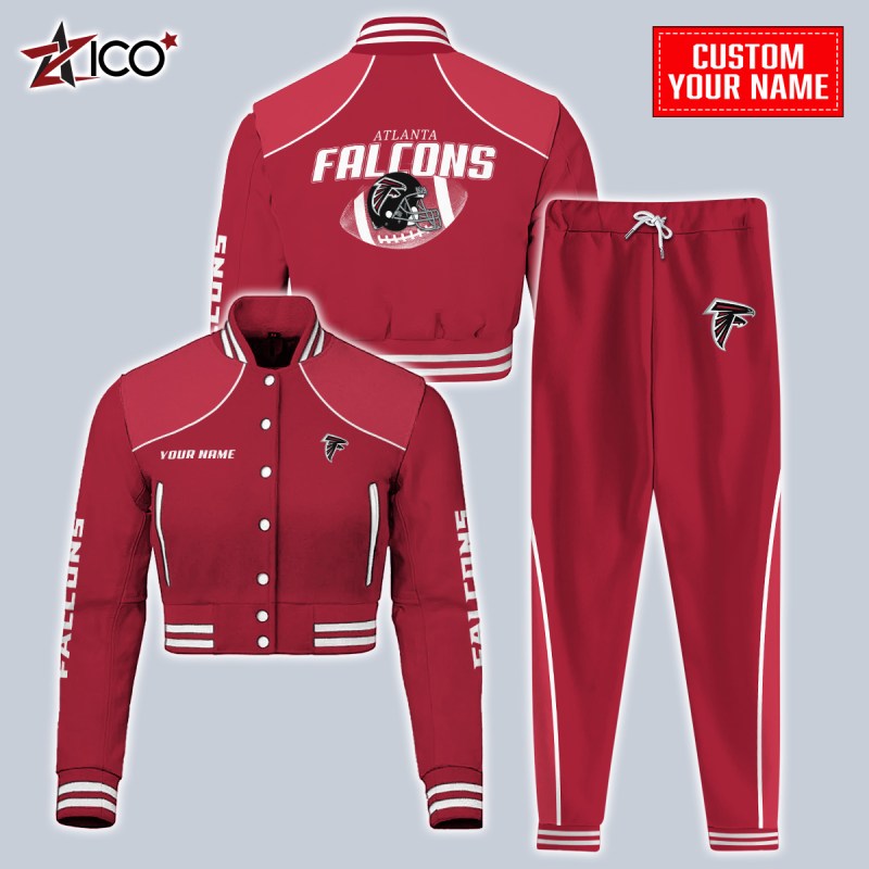 Atlanta Falcons Combo Crop Varsity Jacket And Sweatpants - Image 3