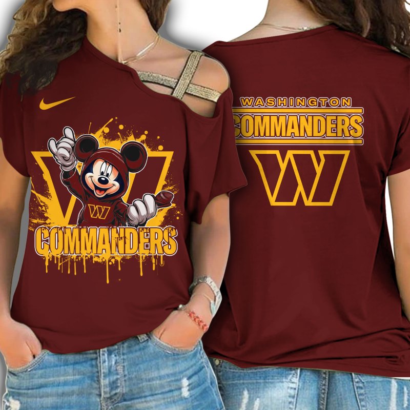 Washington Commanders Women's One Shoulder Shirt - Detailed View