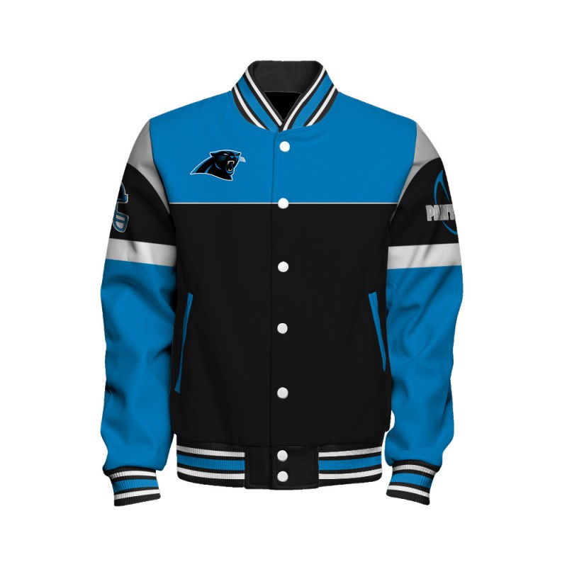 Back View of Carolina Panthers Unisex Varsity Jacket