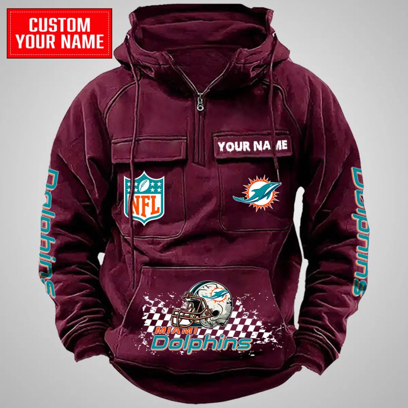 Miami Dolphins Multi-Pockets Zip Hoodie - Red