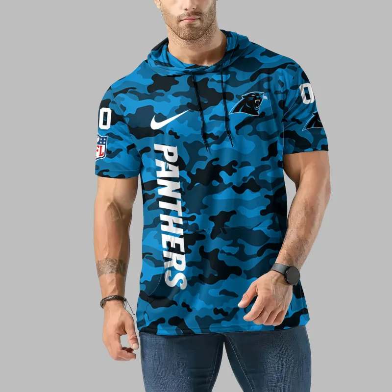 Carolina Panthers Personalized Camo Short Sleeve Hoodie