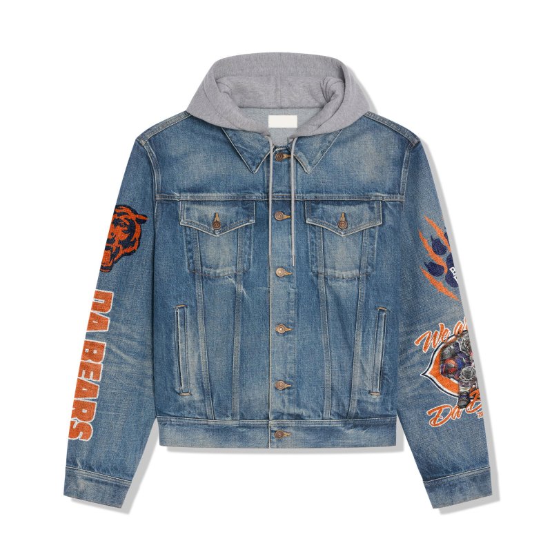 Chicago Bears Premium Hooded Denim Jacket Back Design