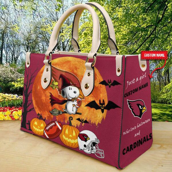 Custom Name Arizona Cardinals NFL Snoopy Halloween Women Leather