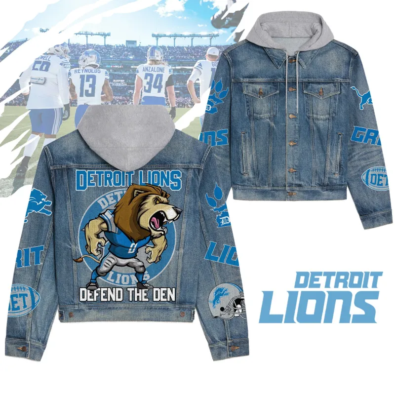 Detroit Lions Premium Hooded Denim Jacket Front View