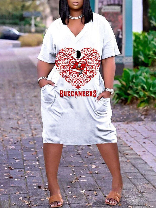 Tampa Bay Buccaneers V-neck Casual Pocket Dress