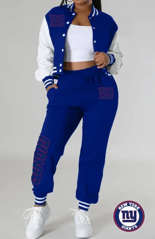 New York Giants Women’s Varsity Jacket Crop Top & Sweatpants Tracksuit