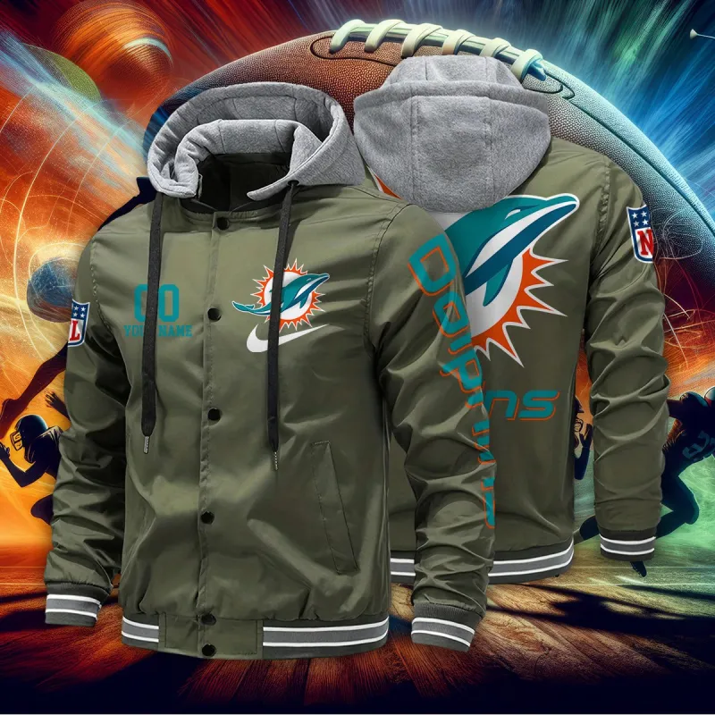 Miami Dolphins Baseball Jacket with Detachable Hood