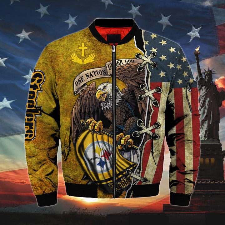 Men’s One Nation Under God Pittsburgh Steelers Bomber Jacket