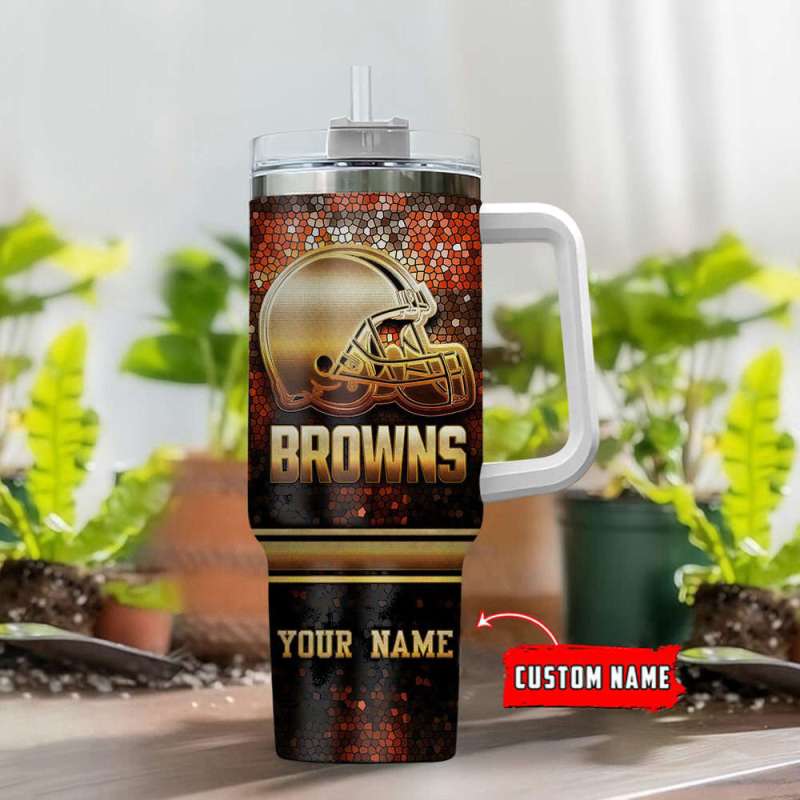 Cleveland Browns Personalized NFL Glitter 40oz Tumbler - Side View