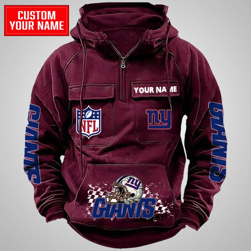 Red New York Giants Multi-Pockets Zip Hoodie