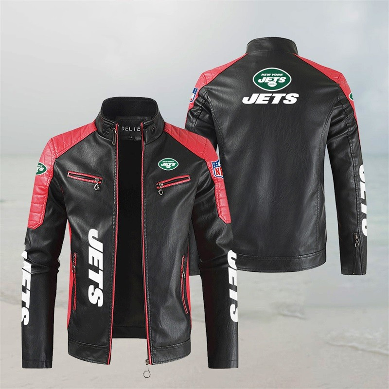 New York Jets Stand Collar Leather Jacket