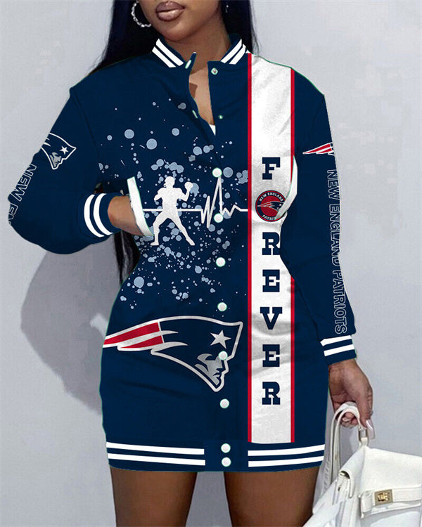 New England Patriots Women Button Down Jacket Dress