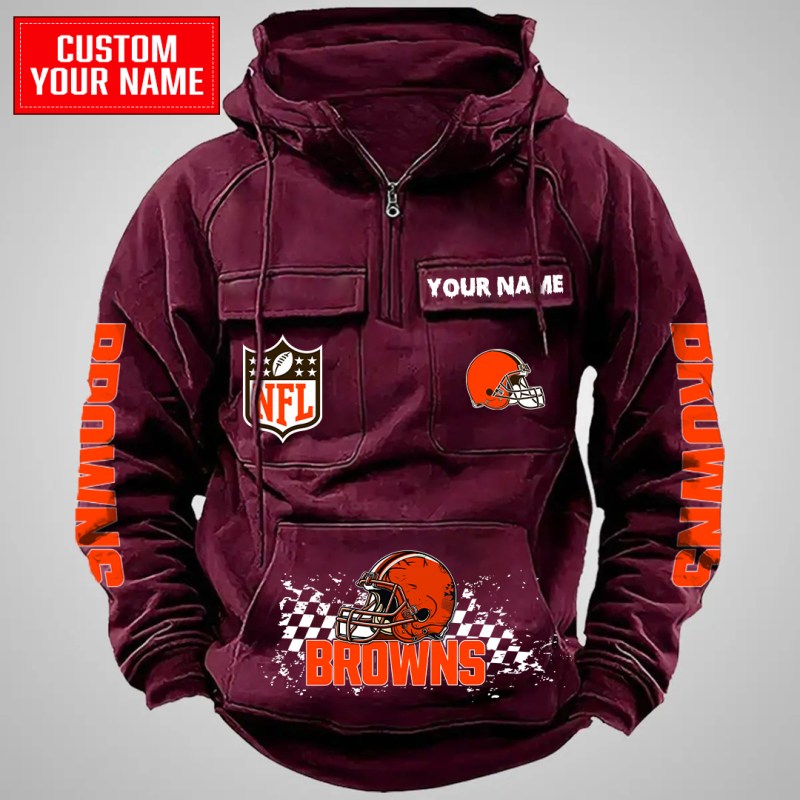 Cleveland Browns Multi-Pockets Zip Hoodie Red