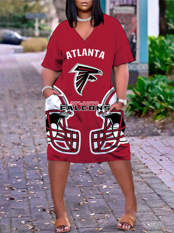 Atlanta Falcons V-neck Casual Pocket Dress