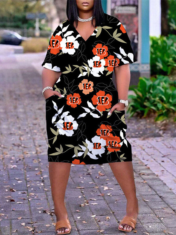 Cincinnati Bengals V-neck Casual Pocket Dress