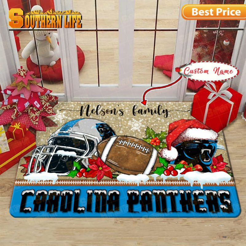 Carolina Panthers Christmas Personalized Doormat