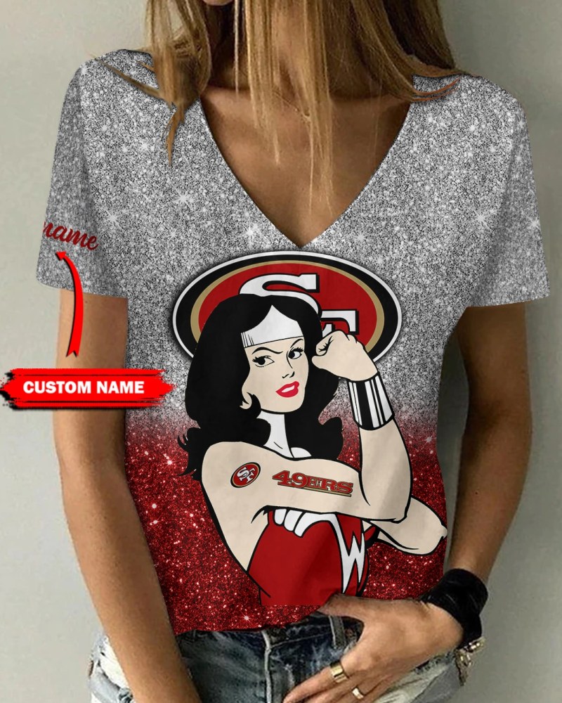 Personalized San Francisco 49ers V-neck Women's T-shirt