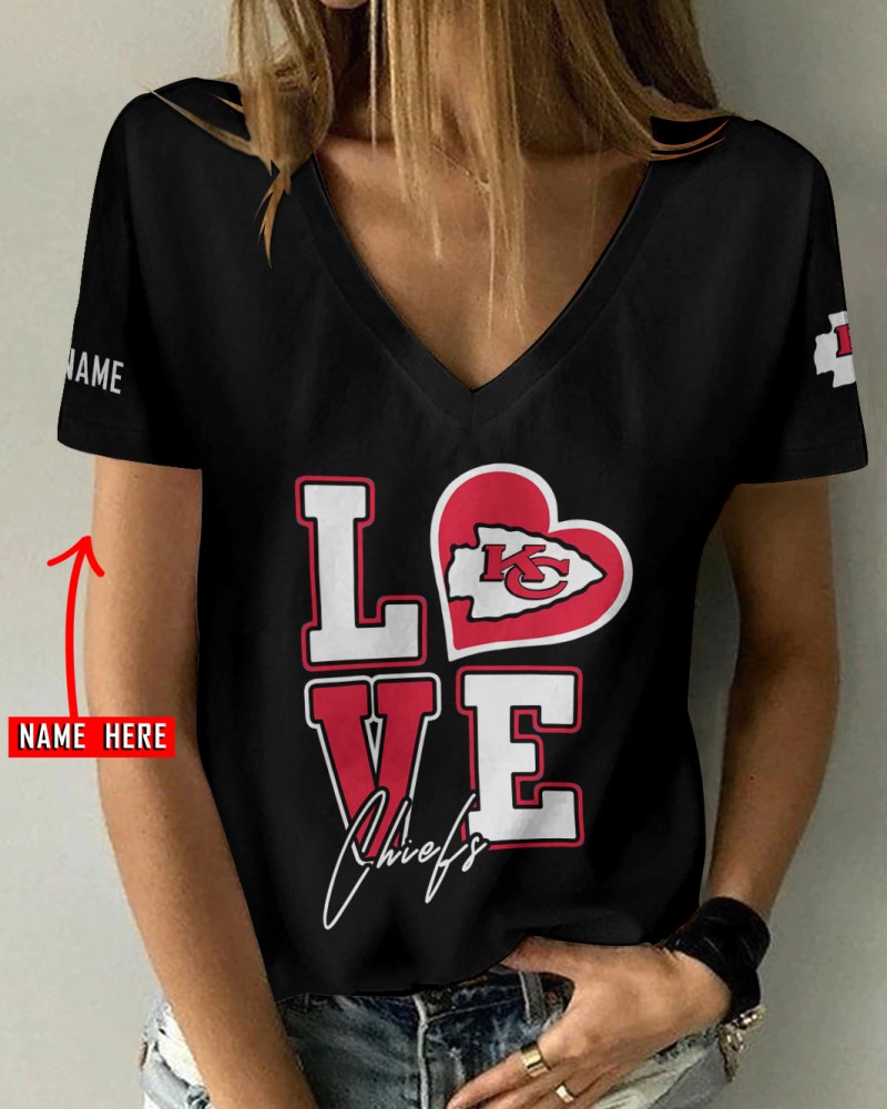 Kansas City Chiefs Personalized V-neck T-shirt 1