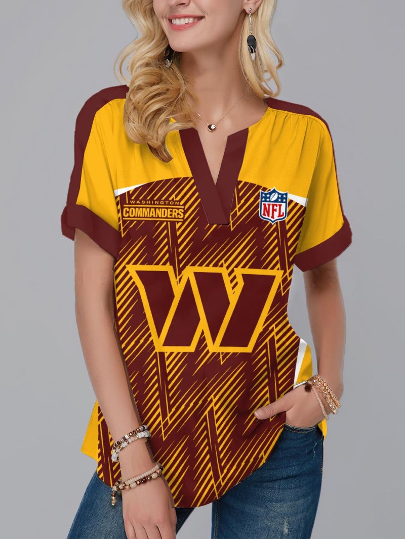 Washington Commanders Fashion Short Sleeve V-Neck Shirt