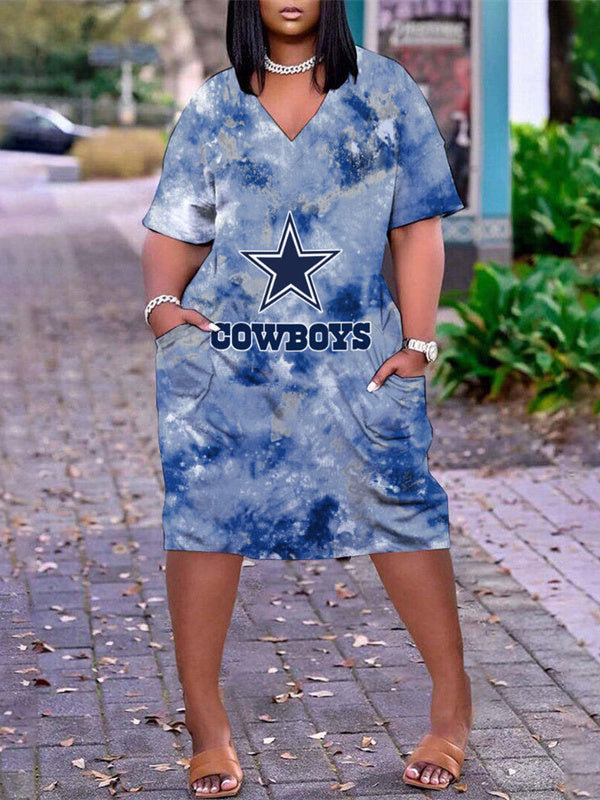Dallas Cowboys V-neck Casual Pocket Dress