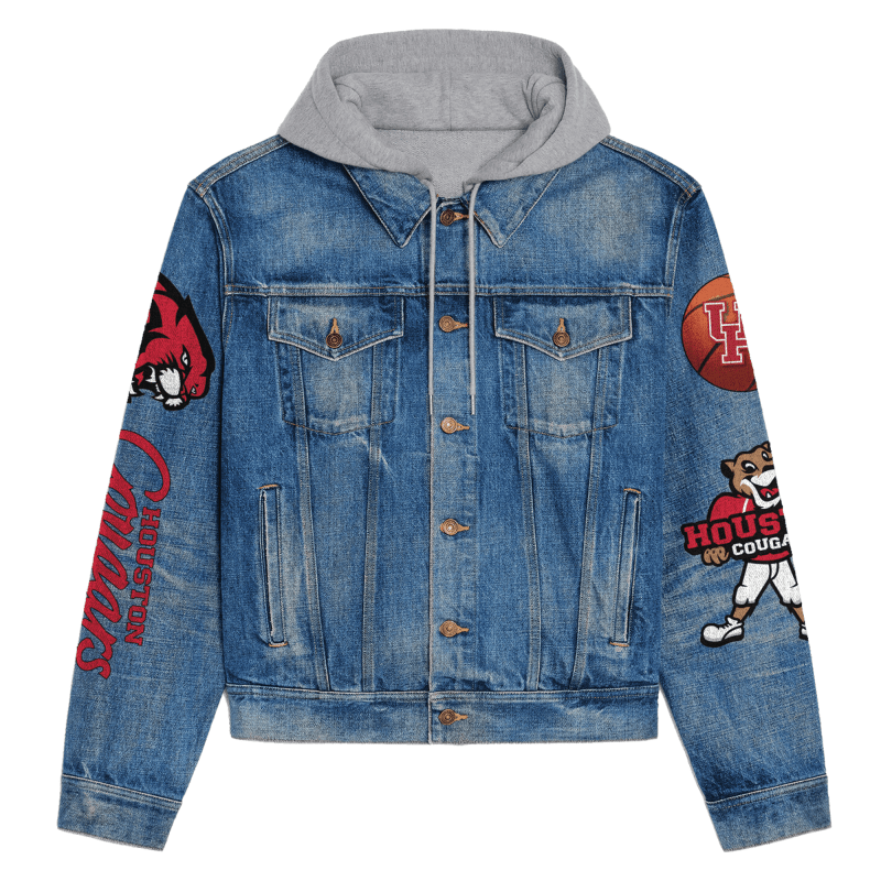 Houston Cougars Premium Hooded Denim Jacket Detail