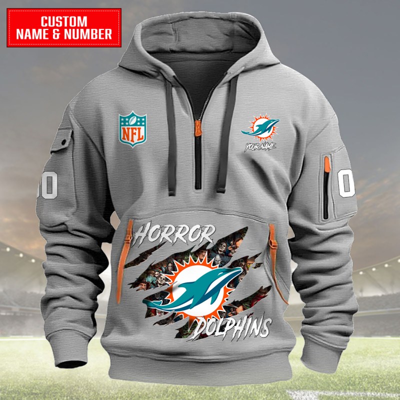 Miami Dolphins Quarter Zip Hoodie Light Gray