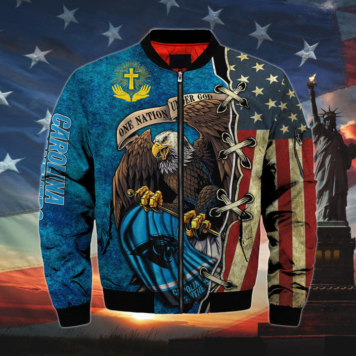 Men’s One Nation Under God Carolina Panthers Bomber Jacket