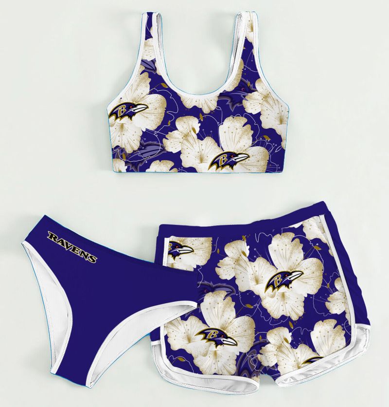 Baltimore Ravens Women's Sports Set 3-Piece Crop Tank Top Underwear Shorts