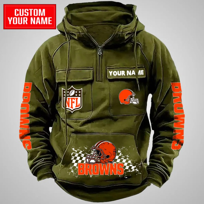 Cleveland Browns Multi-Pockets Zip Hoodie Green