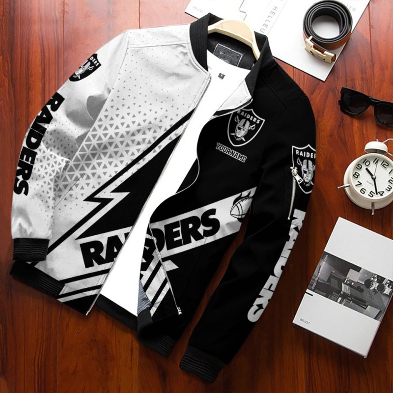 Las Vegas Raiders Personalized Bomber Jacket Back View