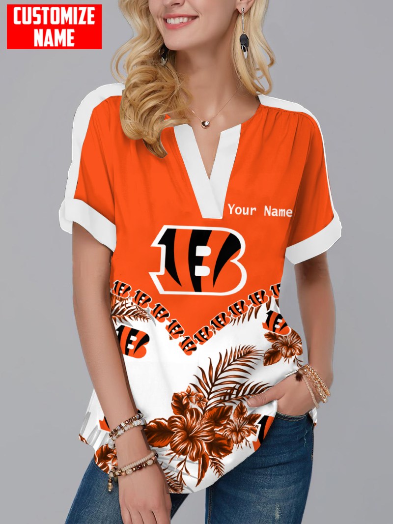 Cincinnati Bengals Personalized Fashion Short Sleeve V-Neck Shirt