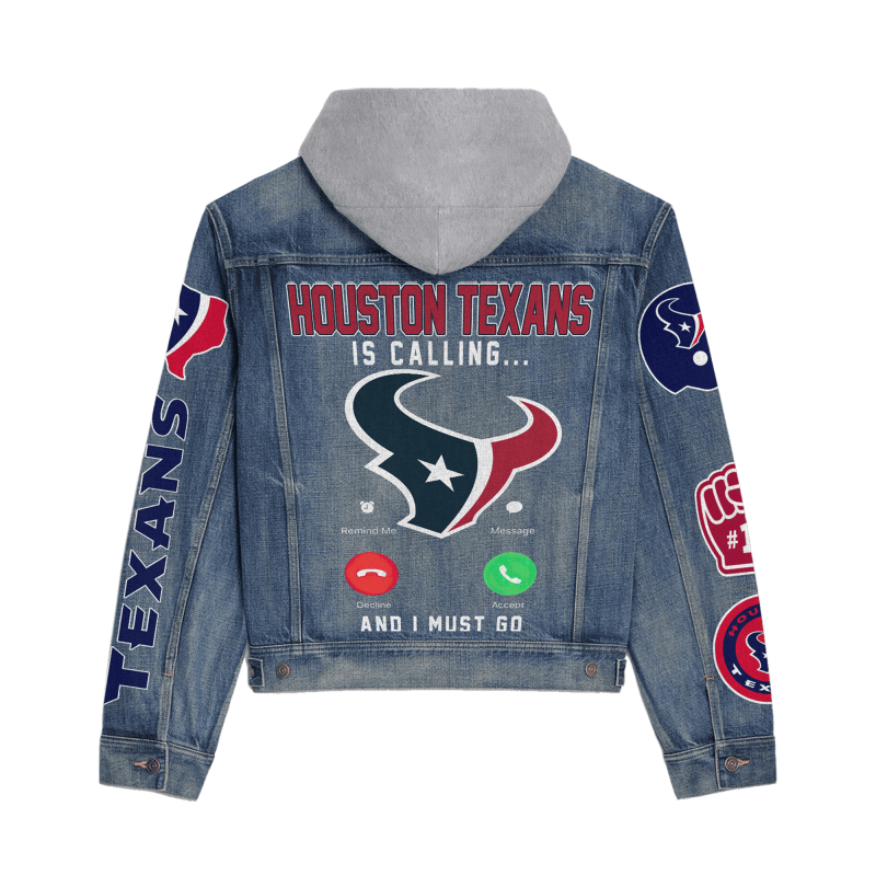 Houston Texans Premium Hooded Denim Jacket Back View