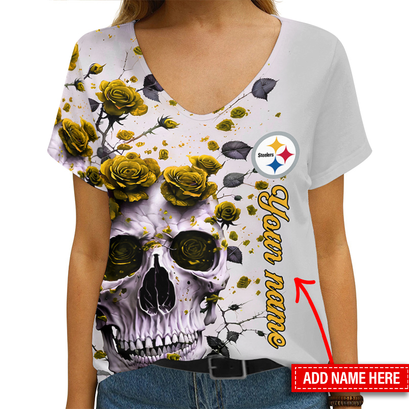 Pittsburgh Steelers Personalized V-neck Women T-shirt Image 1