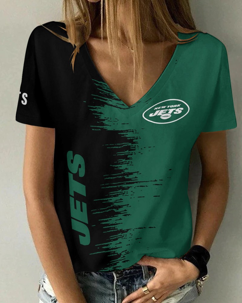 New York Jets Summer V-neck Women T-shirt