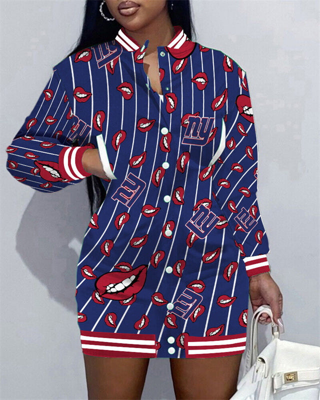 New York Giants Women Button Down Jacket Dress