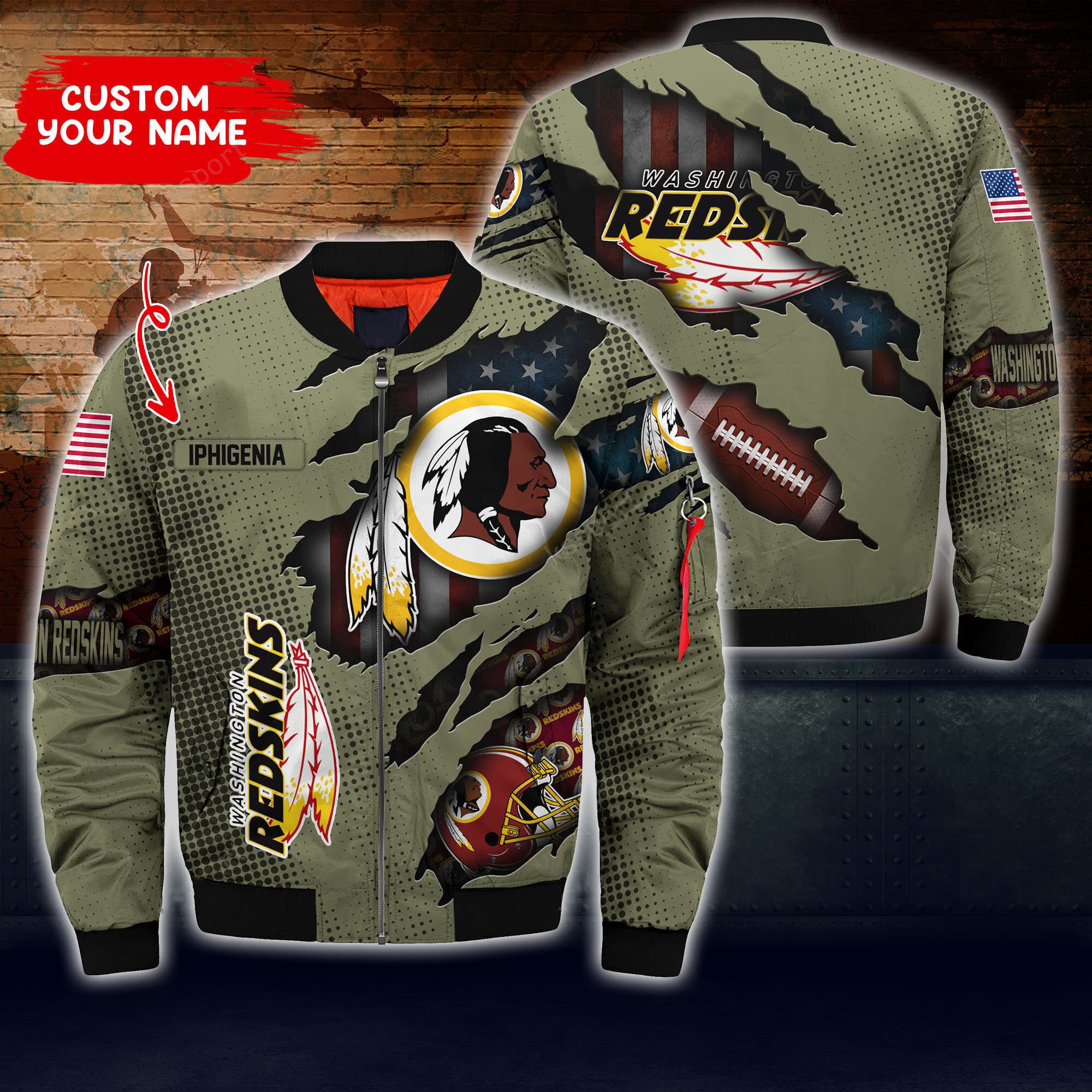 Washington Redskins Personalized Thick Bomber Jacket CS70