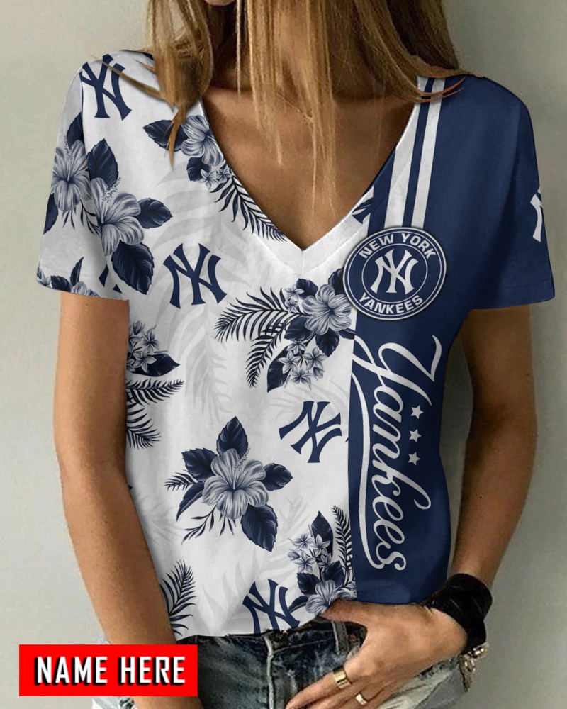 New York Yankees Personalized V-neck Women T-shirt Image 1