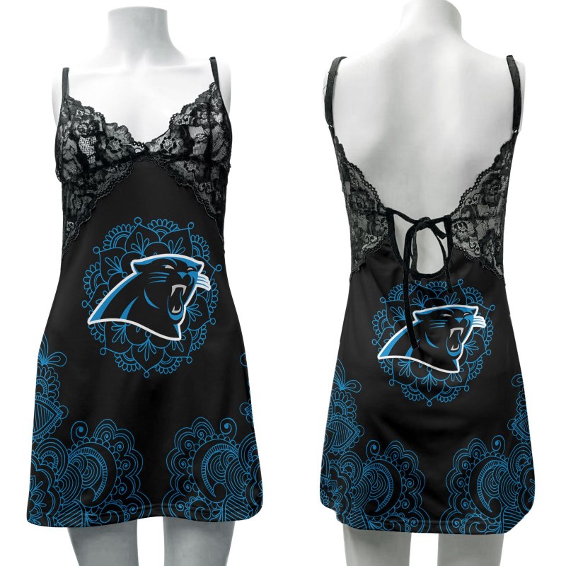 Carolina Panthers Lace Back Strap Slip Dress