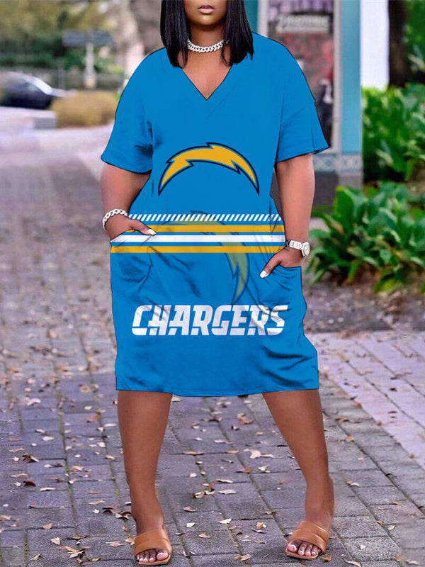 Los Angeles Chargers V-neck Casual Pocket Dress