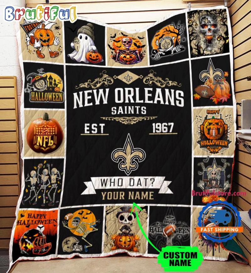 New Orleans Saints Pumpkin Halloween Quilt Blanket