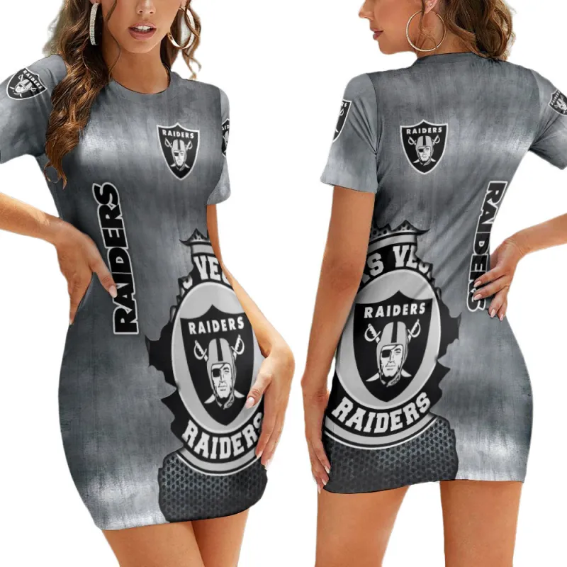 Las Vegas Raiders Casual Short Sleeve Bodycon Mini Dress