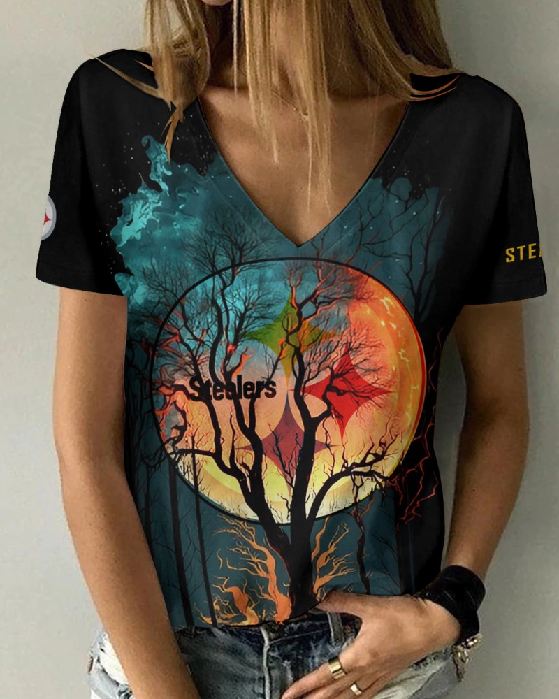 Pittsburgh Steelers Summer V-Neck Women T-Shirt