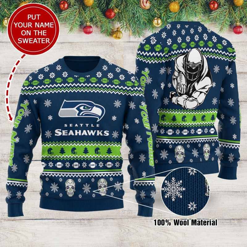 Personalized Seattle Seahawks Ugly Christmas Sweater
