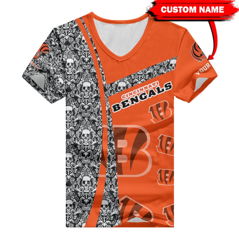 Cincinnati Bengals Personalized V-neck T-shirt Back View