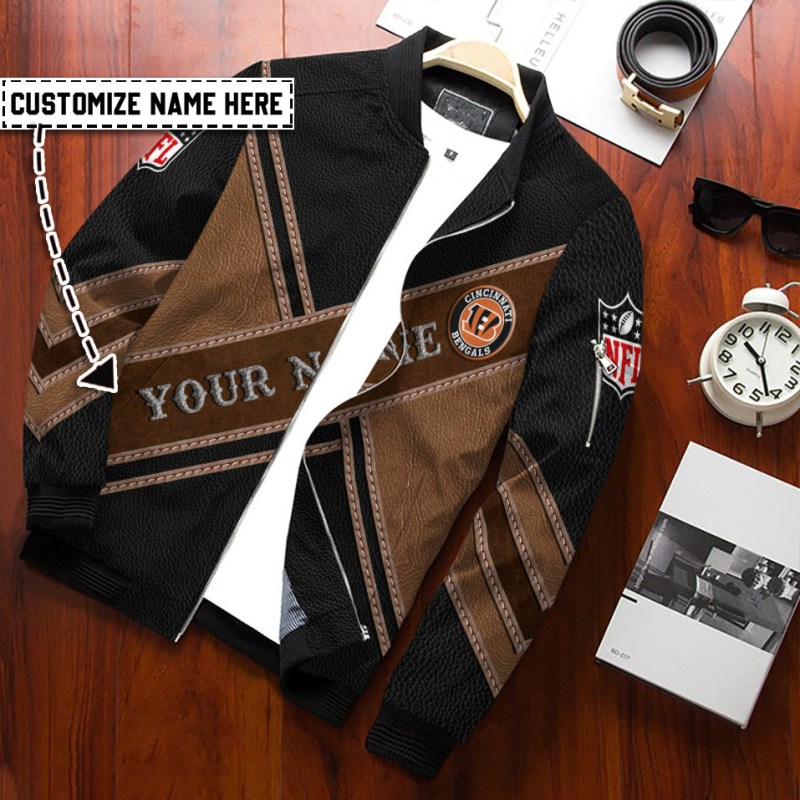 Cincinnati Bengals Personalized Bomber Jacket Back View