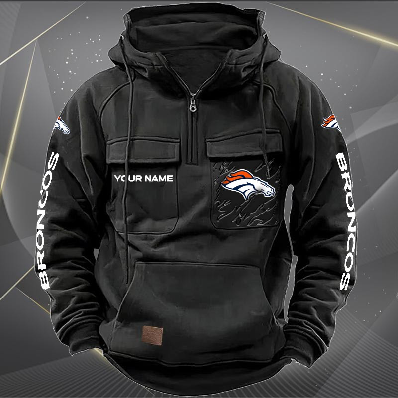 Denver Broncos Multi-Pockets Zip Hoodie Front View